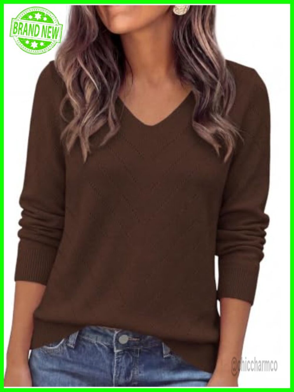 Long Sleeve V Neck Ribbed Knit Hollow Out Pullover Sweater